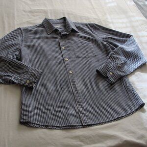 GAP Navy Blue & White CHECKERED Long Sleeve "UNTUCK" BUTTON Down Shirt Sz L